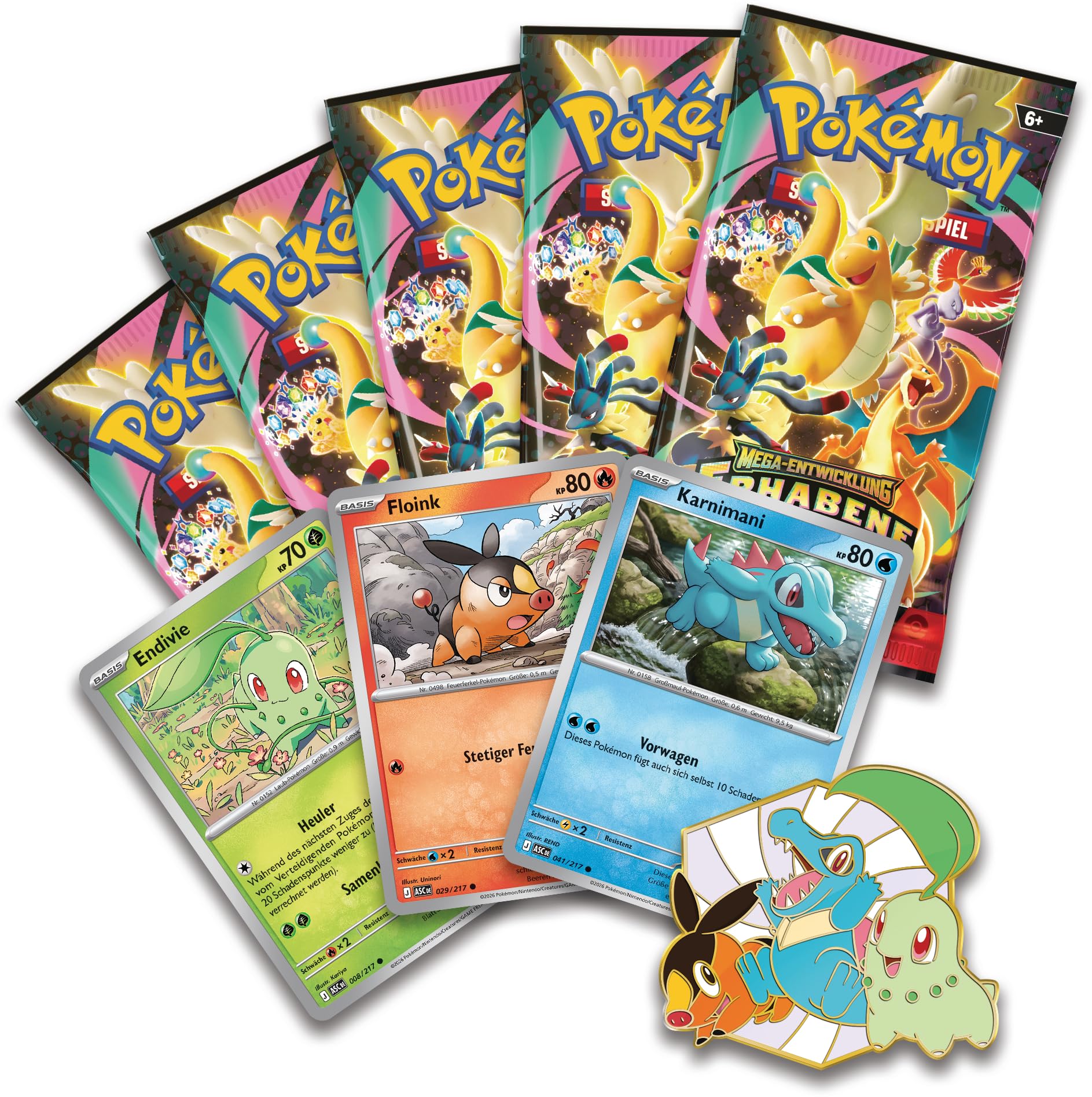 Pokémon-Sammelkartenspiel: Deluxe-Pin-Kollektion Mega-Entwicklung – Erhabene Helden: Erste Partner (3 holografische Promokarten, 1 Deluxe-Pin und 5 Boosterpacks)